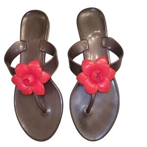Jelly like Sandals Black with Red Flower M 7-8